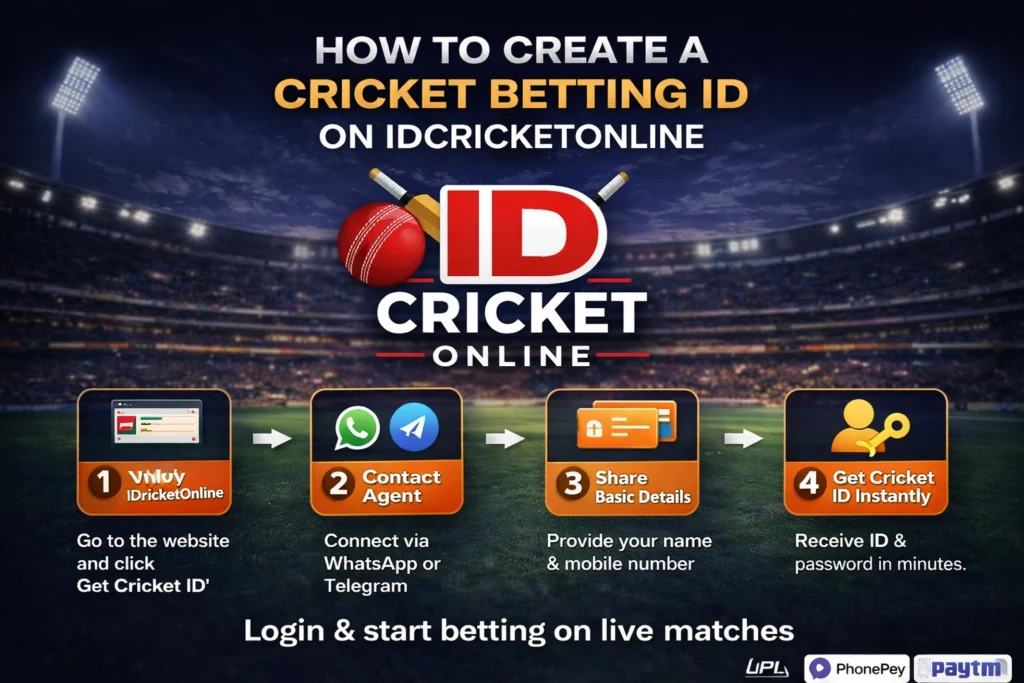 How to create a cricket betting ID on IDCricketOnline showing step by step process with instant cricket ID creation and secure online betting
