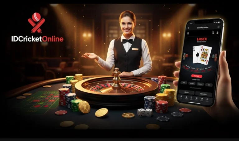Casino betting with IDCricketOnline showing live roulette, blackjack, and mobile casino betting in India