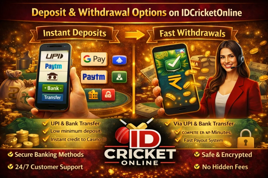 Deposit and withdrawal options on IDCricketOnline using UPI and bank transfer