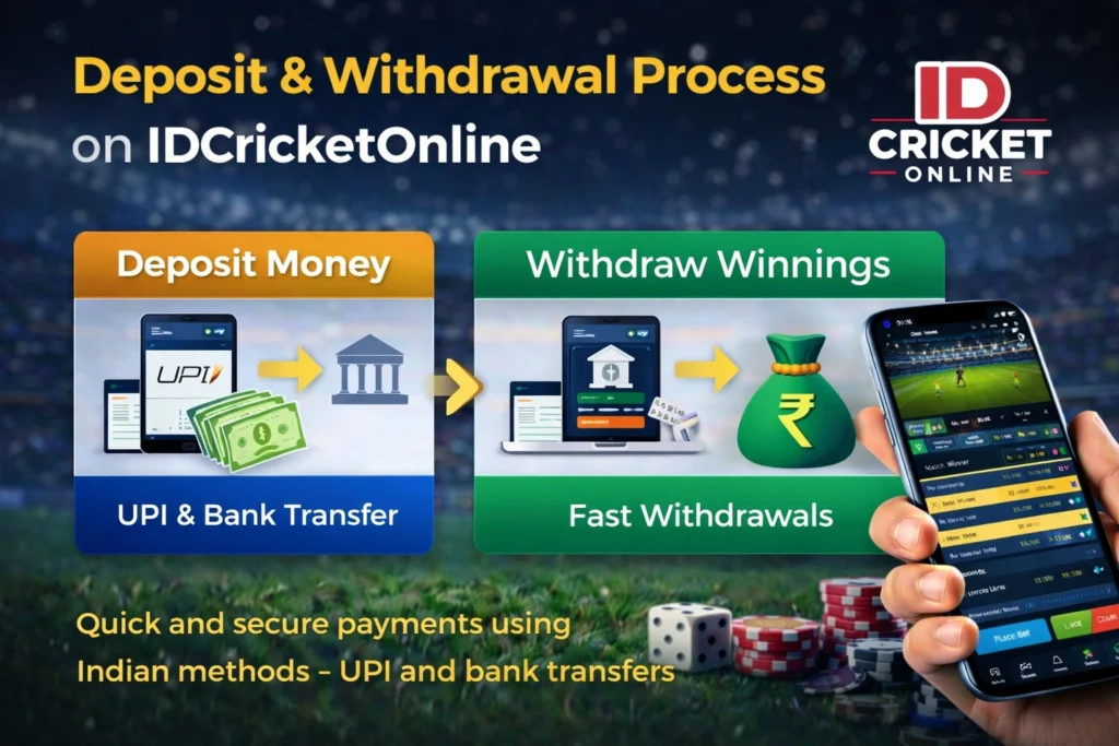 Deposit and withdrawal process on IDCricketOnline using UPI and bank transfer
