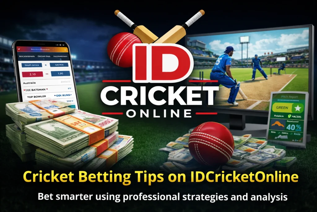 Cricket betting tips on IDCricketOnline with live match analysis and smart betting strategies in India