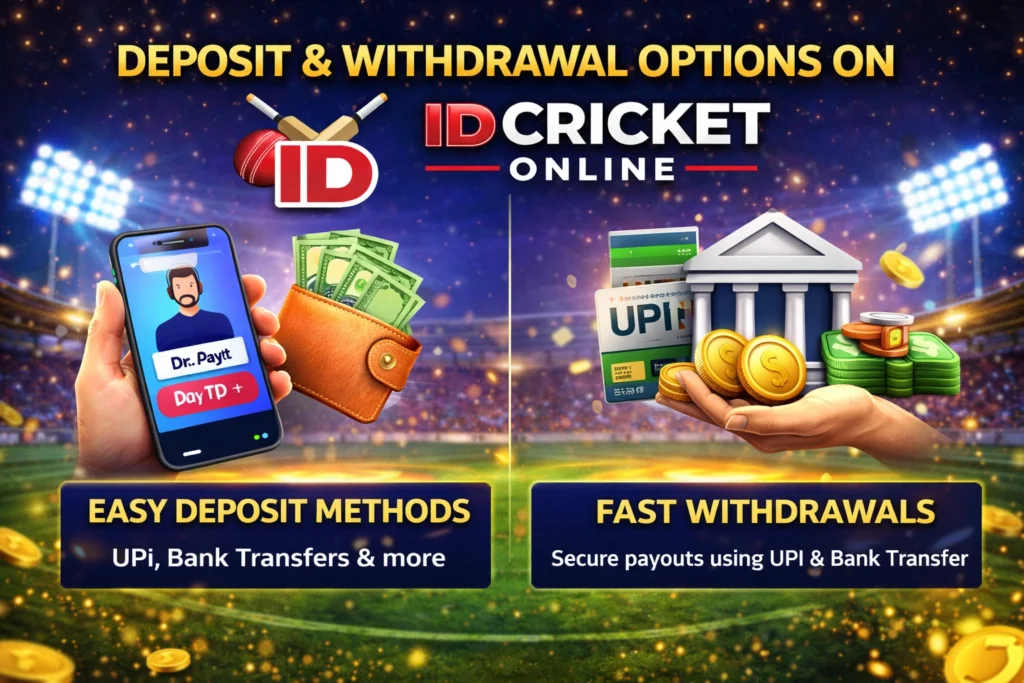 IDCricketOnline deposit and withdrawal options using UPI and bank transfer in India