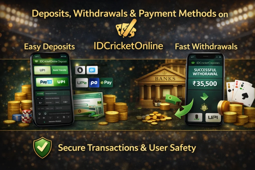 IDCricketOnline deposits and withdrawals using UPI and bank transfer in India
