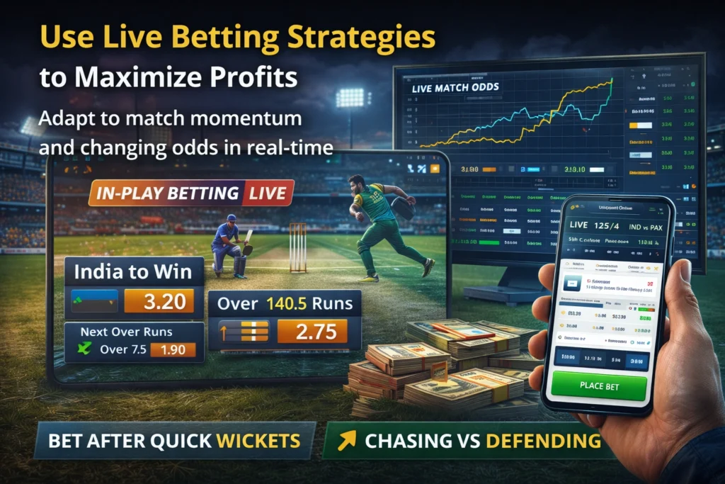 Live cricket betting strategies with in-play odds and match momentum on IDCricketOnline