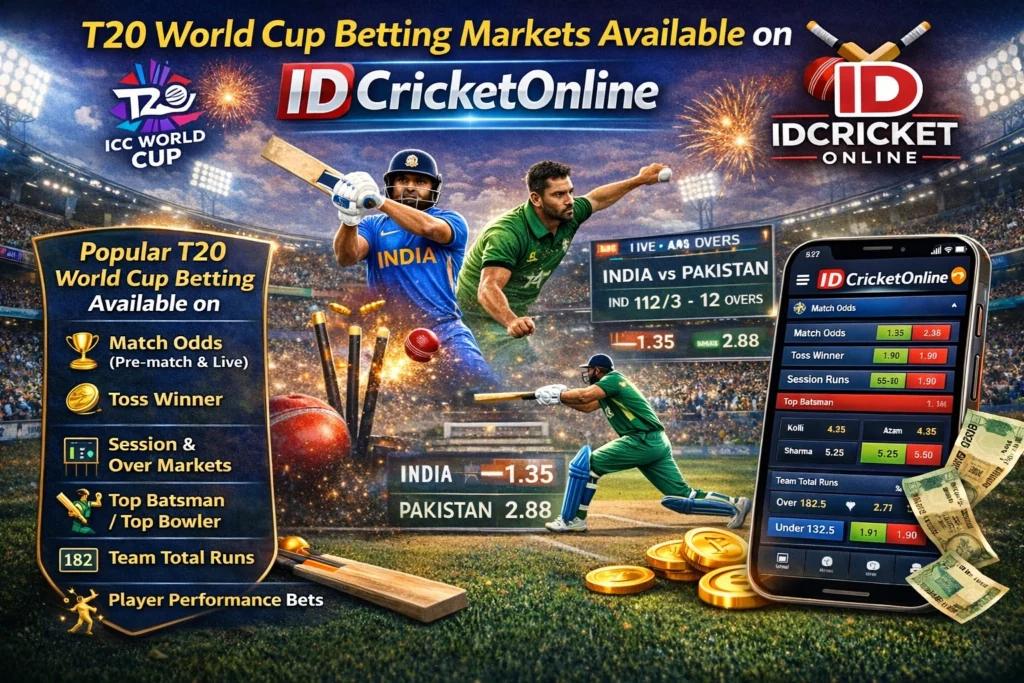 T20 World Cup betting markets available on IDCricketOnline with live odds
